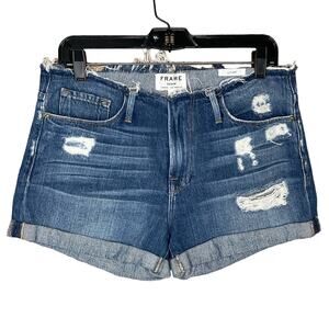 Frame Denim Le Cutoff Jean Shorts Distressed Glenbarr Blue Denim Size 28